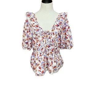 Maeve Anthropologie Size L Della Ruffle Smocked Peasant Blouse Top Boho Floral